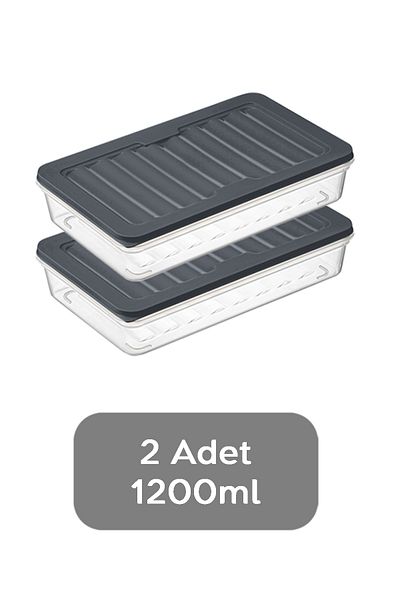 Meleni Home Food Storage Container - Set of 2, Microwave Compatible, Anthracite 2 x 1200 ml