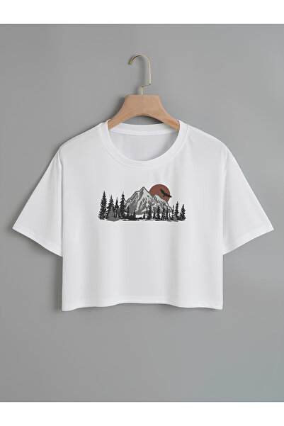 Ginevra Žene Oversize kroj okrugla kragna Planina Štampano Skraćeni kroj T-shirt