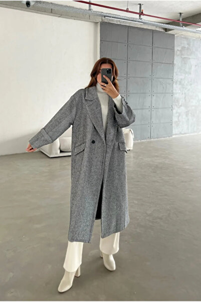 Laluvia Palton lung cu model negru-gri