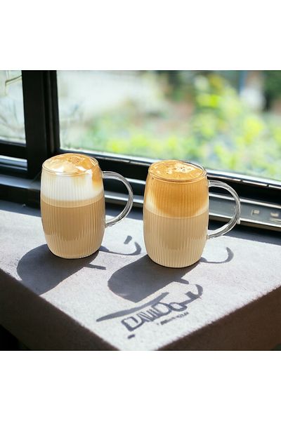 YzHome 2 Pack Borosilicate Glass Handled Pinterest Striped Model Cup Mug 300ml