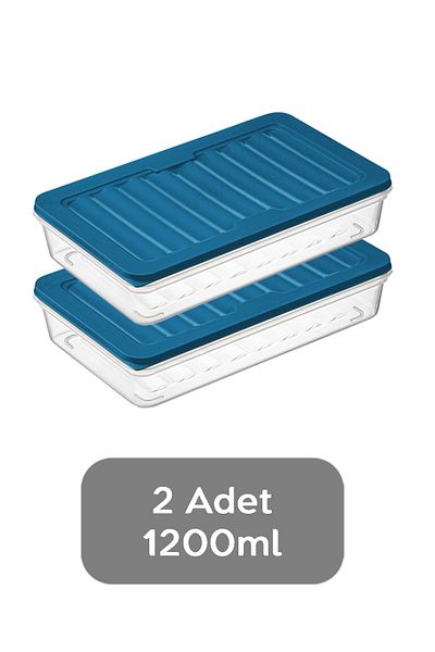 Meleni Home 2-Piece Refrigerator Organizer - Petrol 2 X 1200 ml Storage Container Suitable for Microwave and Freezer