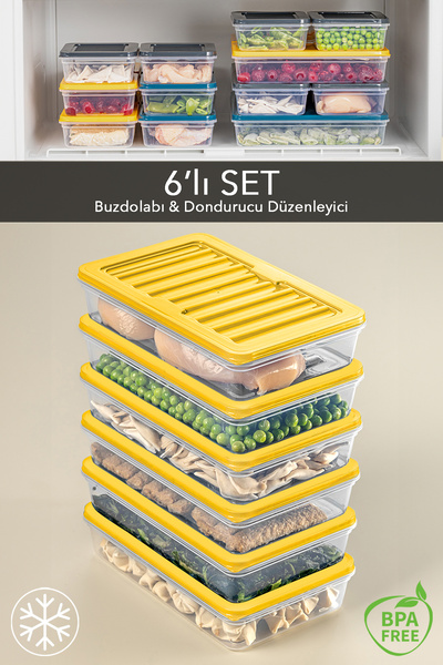 Meleni Home 6-Piece Yellow Storage Container - Microwave and Food Compatible, 1200 ml
