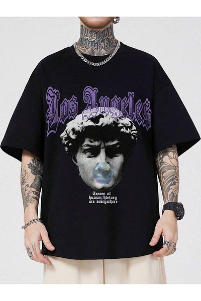 Jose Clothing Μαύρο εμπριμέ από οργανικό βαμβάκι Unisex Oversize T-shirt - Κοντό μανίκι