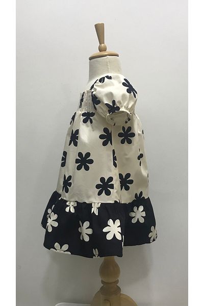 Çikoby Baby Girl Cream-Black Chamomile Dress