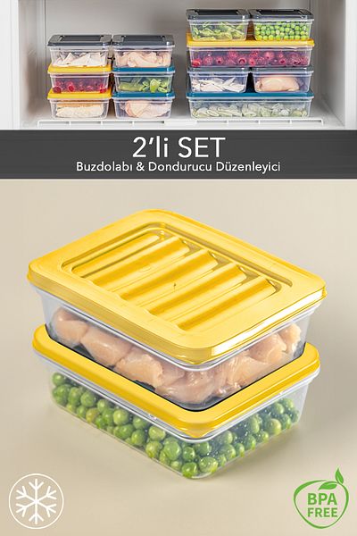 Meleni Home Set of 2 Microwave Compatible Food Storage Set - Yellow, 600 ml