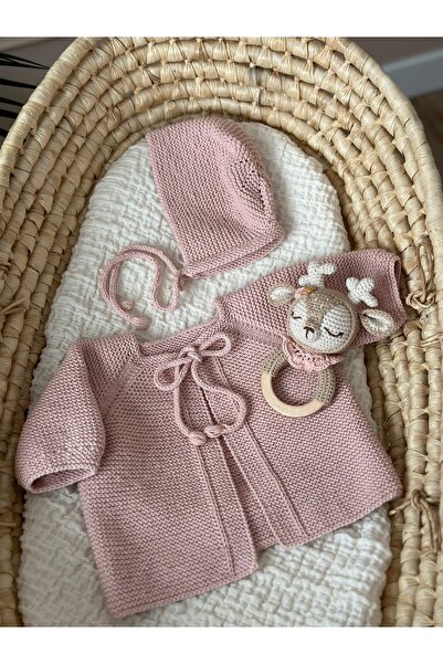 Florijee Triko Önden Bağlamalı Bebek Hırka Seti - El Örügüsü