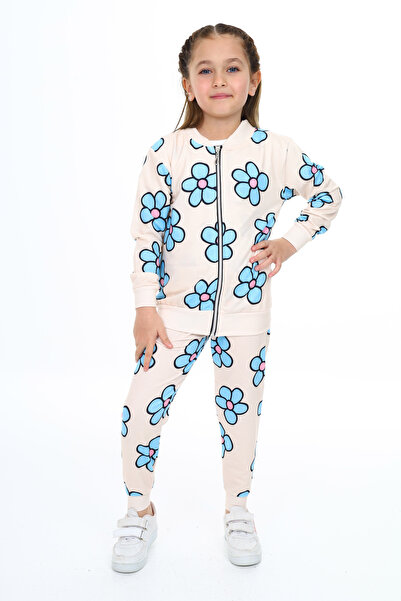 e-çocuk 2031 Model Girl's Daisy Printed Suit Set