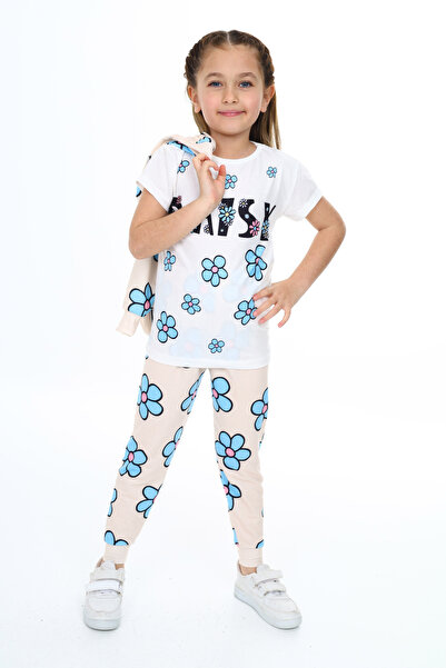 e-çocuk 2031 Model Girl's Daisy Printed Suit Set