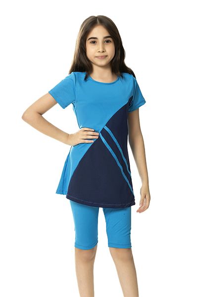 hazelin Costum de baie pentru fată, albastru bleumarin, blocat de culoare, 6-13 ani, colanți cu jumătate de mânecă HZL24S-AR1172-06