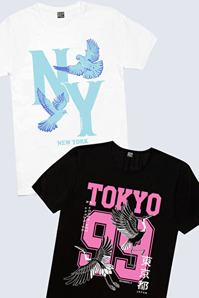 ROCKANDROLL Ny Pigeons White, Tokyo 99 crna muška majica, ekološki paket od 2...