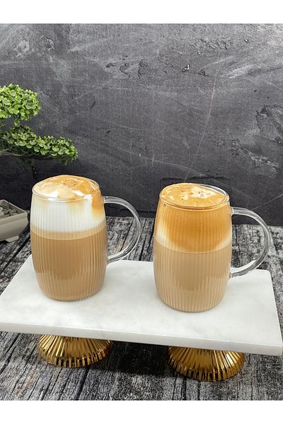 YzHome 1 Piece Borosilicate Glass Handled Pinterest Striped Model Cup Mug 300ml