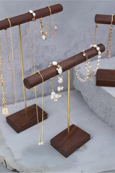 viveres Set of 3 Brown Jewelry Organizer Decorative Necklace Hanger Jewelry Stand Accessory Organizer