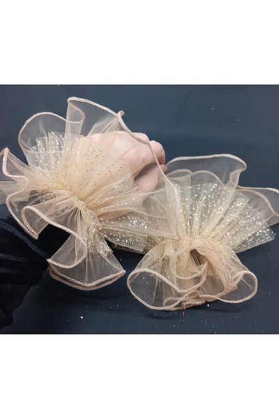 es moda shop Nude Colored Almira Glittering Tulle Bracelet Cuff
