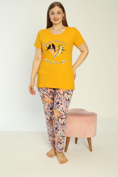 SEBOTEKS 100% Cotton Short Sleeve Large Size Women's Pajamas Set 15202