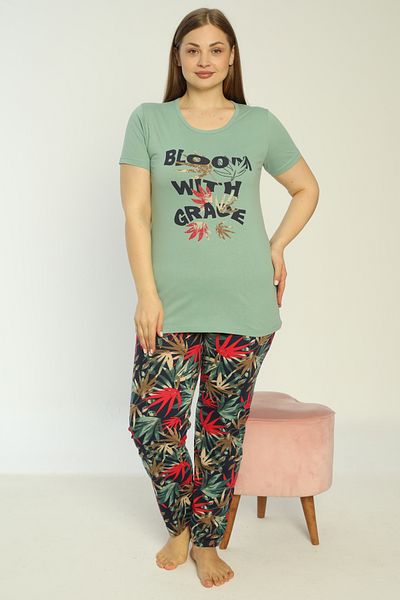 SEBOTEKS 100% Cotton Short Sleeve Large Size Women's Pajamas Set 15201