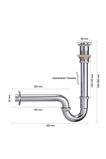 Fause Pop-up Basmalı Paslanmaz Çelik Metal Lavabo Sifonu KSF101
