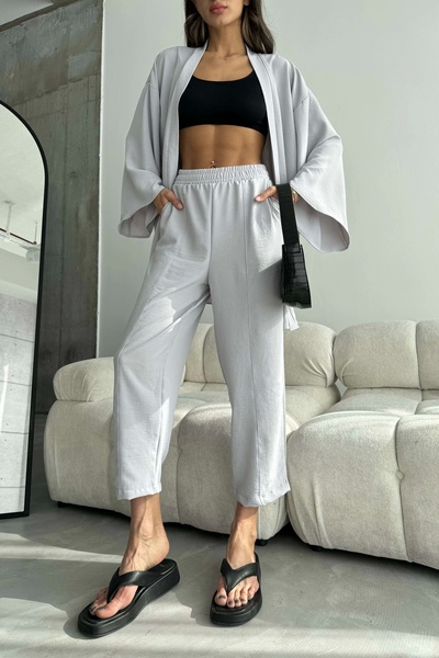 Eka Set kimono gri pentru femei 1018-0075