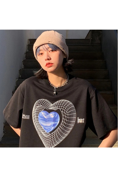 Jose Clothing Tricou unisex oversize cu mânecă scurtă imprimat din bumbac organic