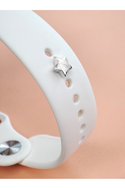 BearPear Apple Watch Uyumlu Yıldızlı Kordon Aksesuarı Gümüş Renk Charm