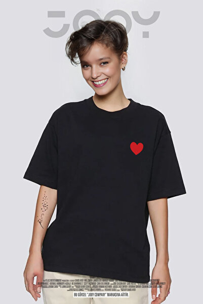 Jooy Company Μπλουζάκι με στάμπα καρδιάς μαύρο oversize
