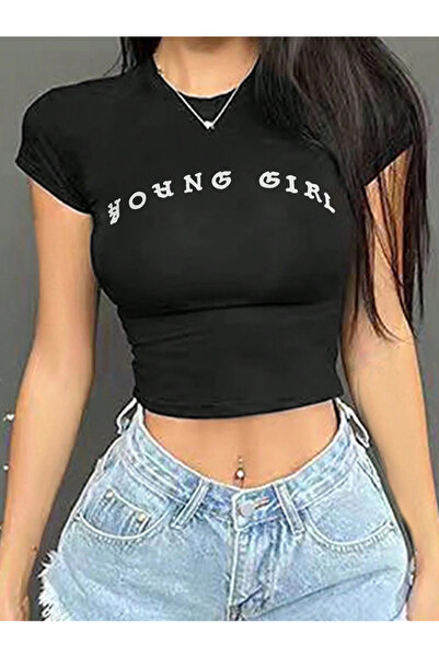 Jose Clothing Γυναικεία κοντομάνικη μπλούζα από οργανικό βαμβάκι με μαύρη στάμπα