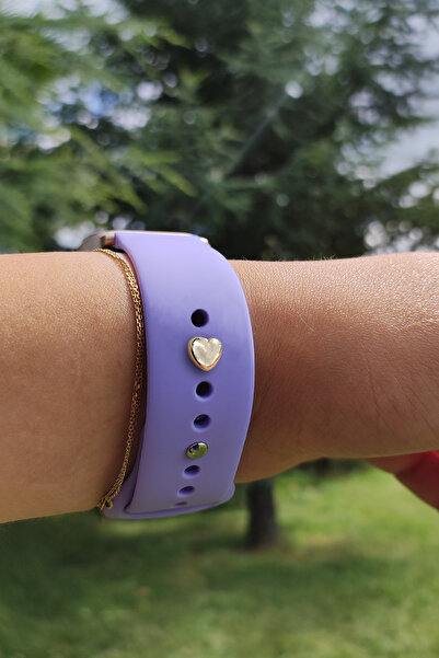 BearPear Apple Watch Uyumlu Akıllı Saat Kordon Aksesuarı Kalpli Charm Gold Renk