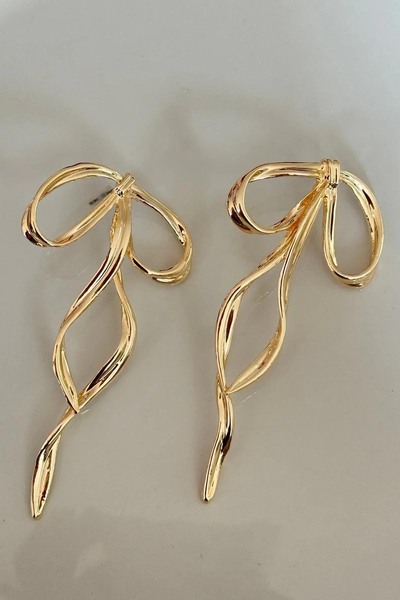 AURRARİ Kadın Gold Uzun Fiyonk Küpe