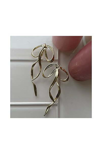 AURRARİ Kadın Gold Uzun Fiyonk Küpe