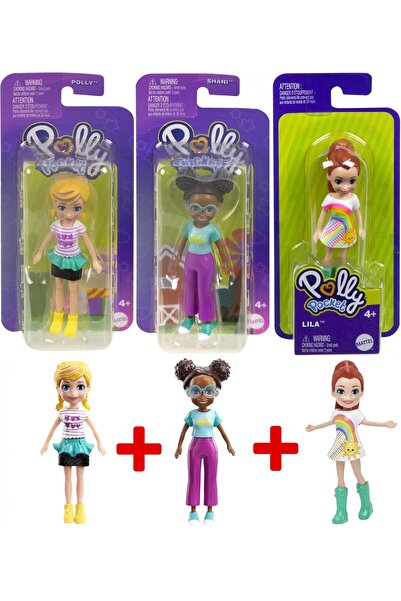 Polly Pocket 3'lü set Lila , Shani ve Polly Pocket Dolls Main Character Seti Girl Toy Bebek Brunette Black Blonde