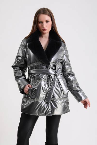 Leather Club Silver Rex Aksesuarlı Kemerli Puffer Kaban