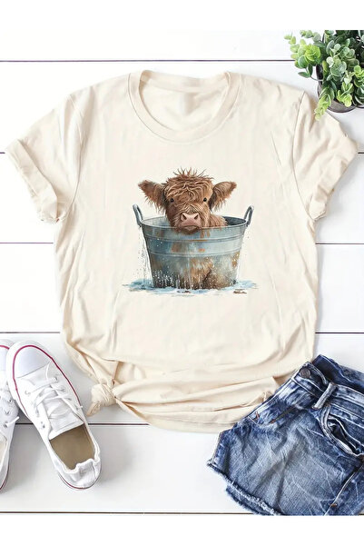 GALASHOP Sevimli İnek Baskılı Tişört