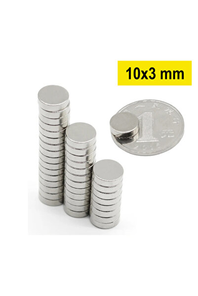Dünya Magnet Yuvarlak, Neodyum Mıknatıs, 10x3 Mm, Süper Güçlü Magnet - 10 Adet
