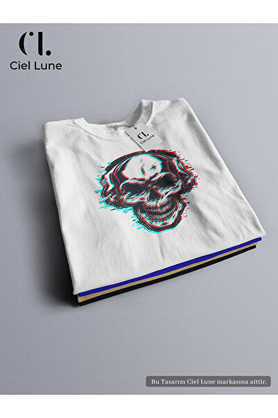 NEVERMIND Tricou supradimensionat unisex cu design special Skull Glitch