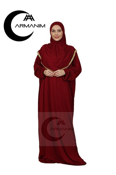 IYDGAH Armanim Burgundy Hijab Dress - One Piece, Easy to Wear, Luxury Prayer Dress