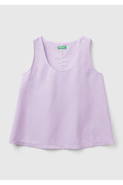 United Colors of Benetton Maiou din satin liliac - amestec de vâscoză