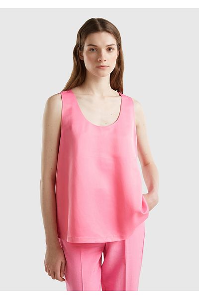 United Colors of Benetton Maieu de damă din satin amestecat viscoz roz deschis