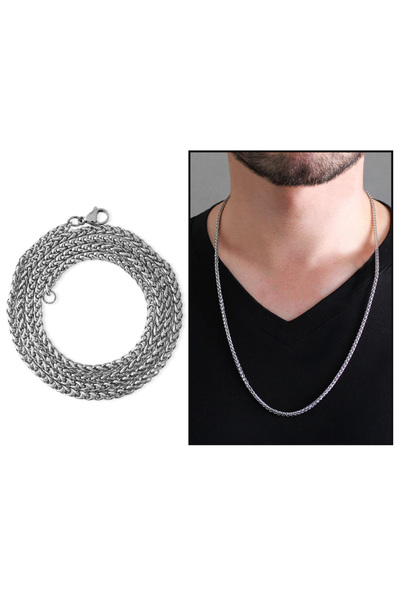 Tesbihane Modern Tasarım Silver Renk Çelik Erkek Zincir