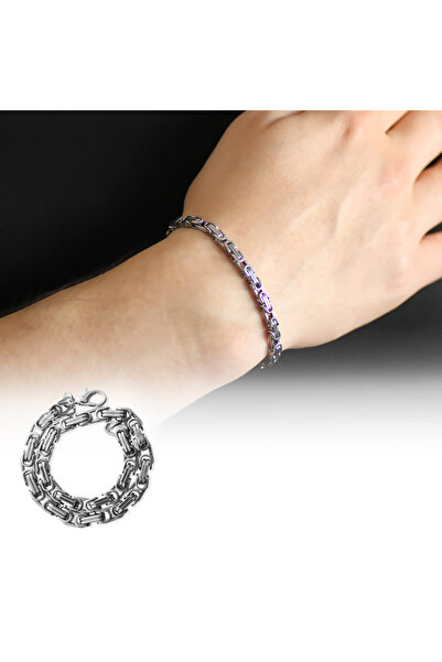 Tesbihane Silver Renk Kalınlık 5 Mm 317l Çelik Kral Bileklik