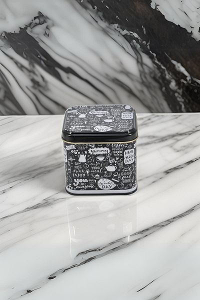 EVLE Ef014-x5 Sn_life Yummy Enjoy Patterned Square Metal Storage Container 9x9 Cm