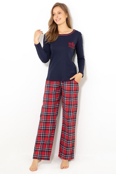 Doremi Women's Navy Blue Plaid Pajama Set