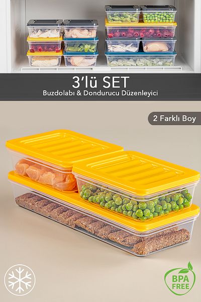 Meleni Home 3-Piece Food and Microwave Compatible Storage Container - Yellow 1170ml x 2 600ml