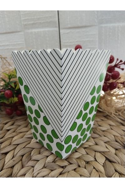Deniz Party Store Green Polka Dot Striped Cardboard Popcorn Corn Chips Box 8 Pieces