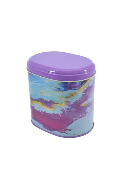 EVLE Ef004-f2 Liquid Flat Purple Patterned Oval Metal Storage Container 11x15 Cm
