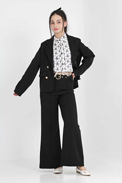 Jannock Kız Çocuk Klasik Takım Blazer Ceket-Pantolon-Bluz 3'lü Set Takım Elbise