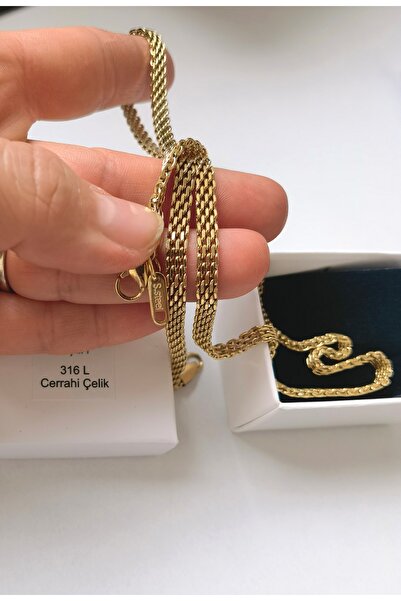 Bylin Cerrahi Çelik Hasır Örme Çelik Zincir Kolye - Uzunluğu 55 Cm-kalınlığı 5mm