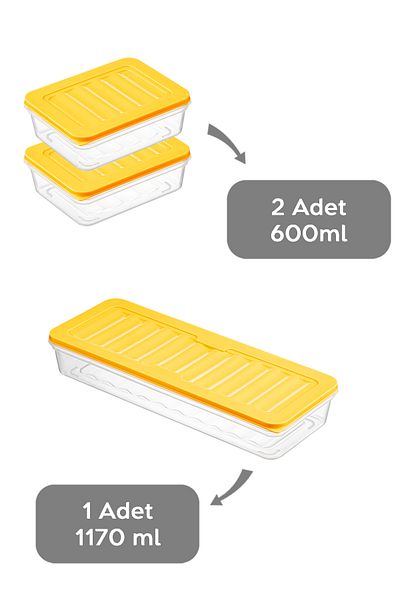 Meleni Home 3-Piece Food and Microwave Compatible Storage Container - Yellow 1170ml x 2 600ml