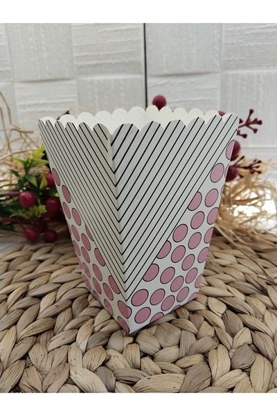 Deniz Party Store Pink Polka Dot Striped Cardboard Popcorn Corn Chips Box 8 Pieces