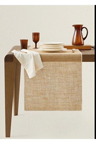 Rual عداء من الكتان الخام العضوي مقاس 40 × 250 سم بلون بيج