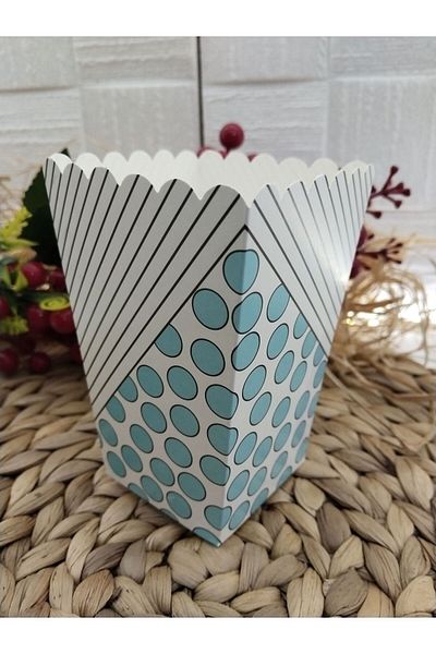Deniz Party Store Blue Polka Dot Striped Cardboard Popcorn Corn Chips Box 8 Pieces