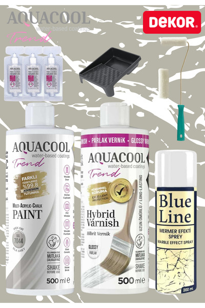 Aquacool Trend Aquacool 500 Ml Mermer Efekt Tezgah Boyama Seti Akrilik Boya K...